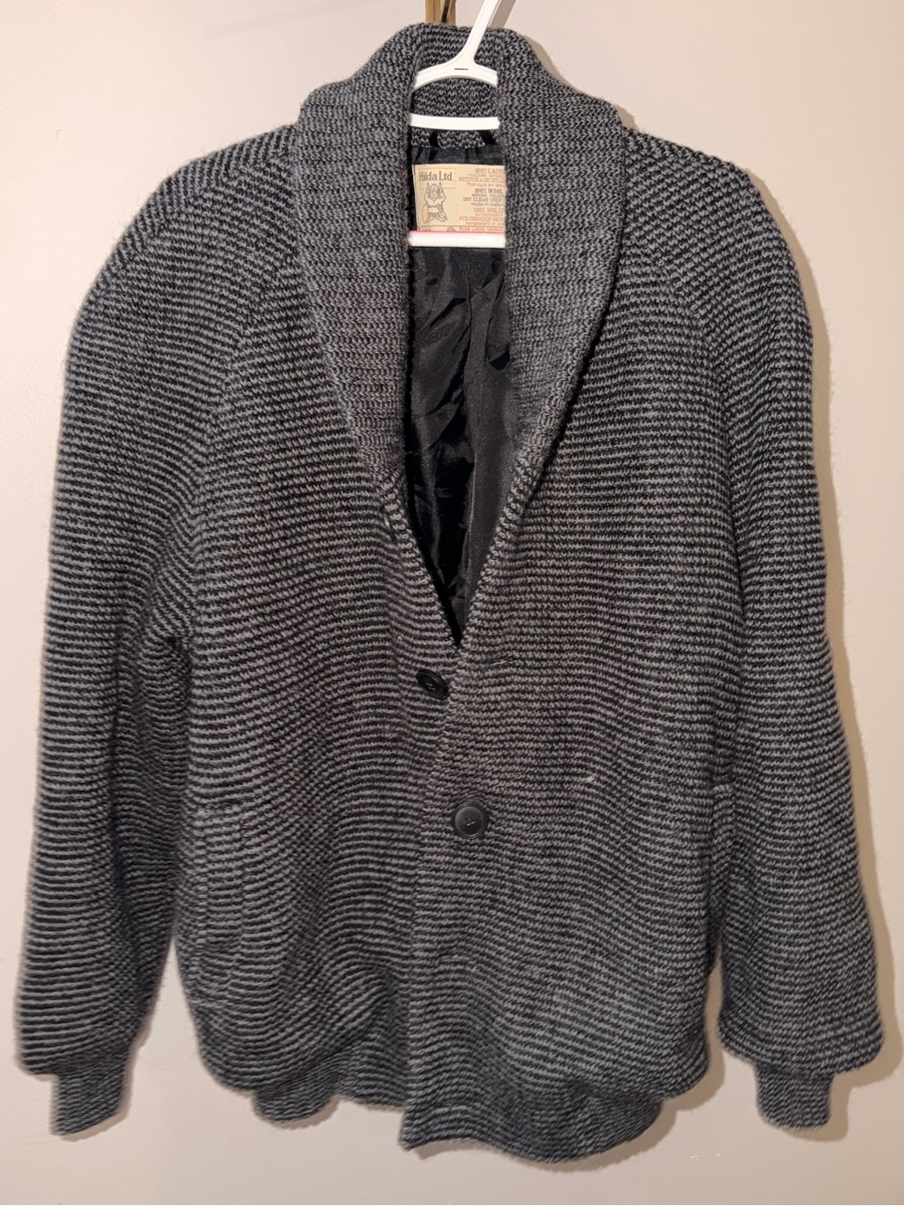 Men's Gray Shawl Collar Pea Coat - Knit Two-Button Jacket 100% wool